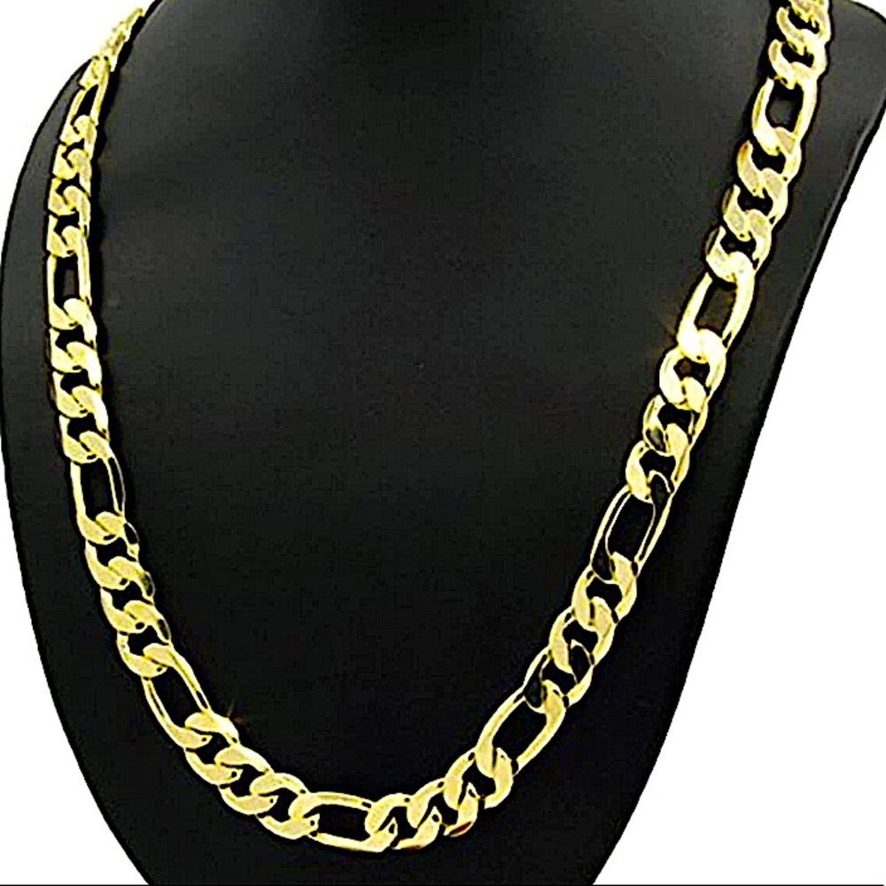 18K GOLD PLATED CUBAN FIGARO CHAIN LINK UNISEX NECKLACE BRACELET SET - Picture 10 of 14